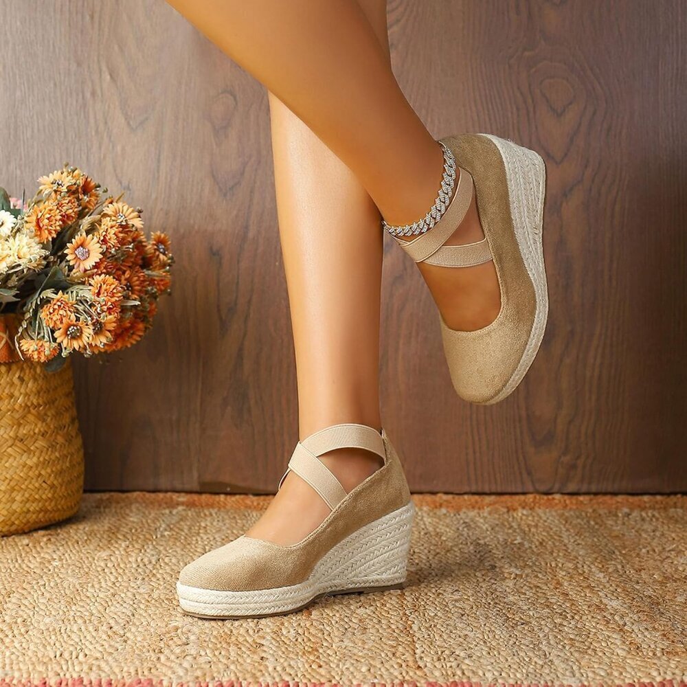 Womens Espadrille Sandals Suede 6.5 Platform Wedge Casual Summer Comfort - Picture 5 of 7